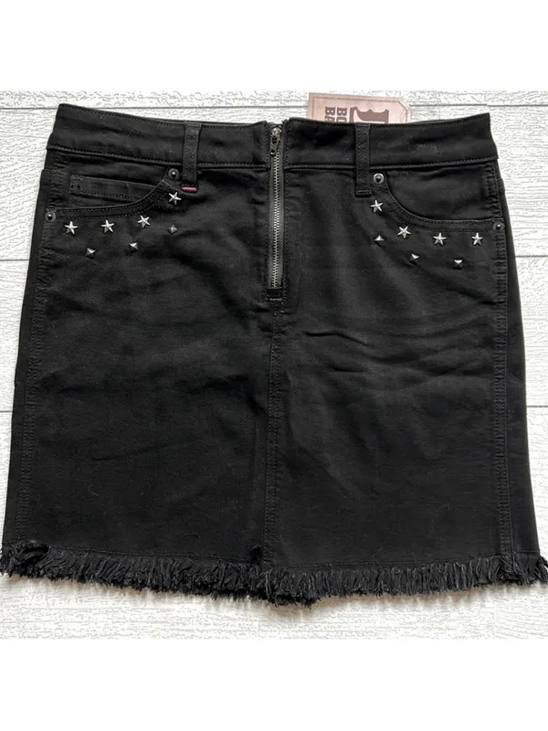 Idyllwind Jean Skirt Frayed Studded mini denim Fueled By Miranda Lambert Black - Image 2