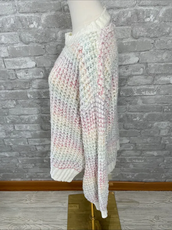 Altar'd State Cream Crewneck Sweater with Pastel Stripes - Image 2