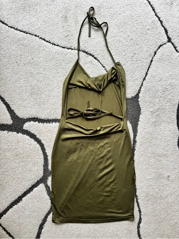 Amazon Olive Green Halter Mini Dress - Image 5