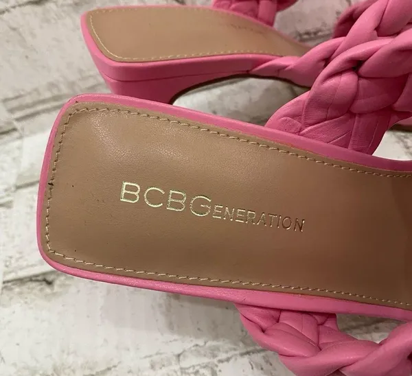 BCBGeneration Pink “Finaa” Slide Chunky Braided Woven Strap Heel Sandal Size 7 - Image 12