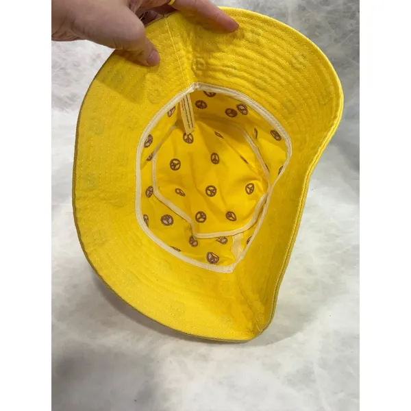 Yellow Peace Sign Embroidered Bucket Hat‎ Purple All Over Print Festival Sun Hat - Image 4