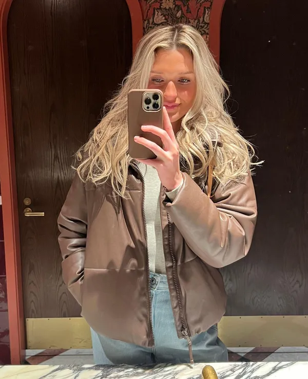 Old Navy Brown Leather Puffer - Image 2
