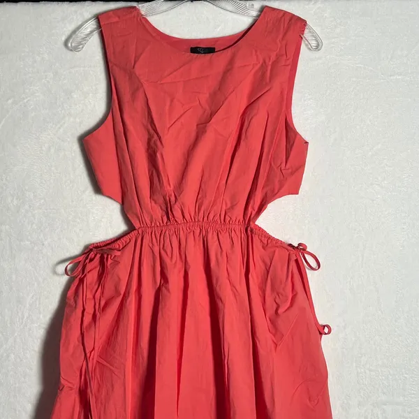 Rails Women Coral Pink Organic Cotton Tencel Cut-Out Midi Dress Small Sleeveless - Image 3
