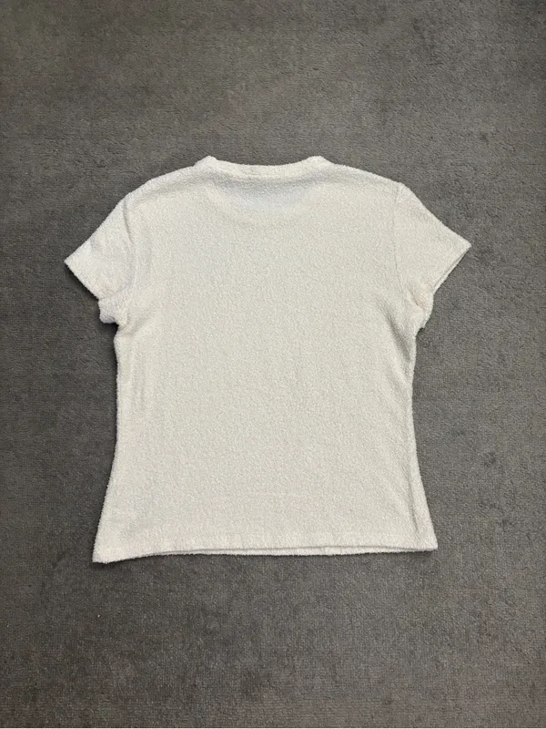 Theory Knit Boucle Short Sleeve Tee Sweater Ivory Women’s - Image 2