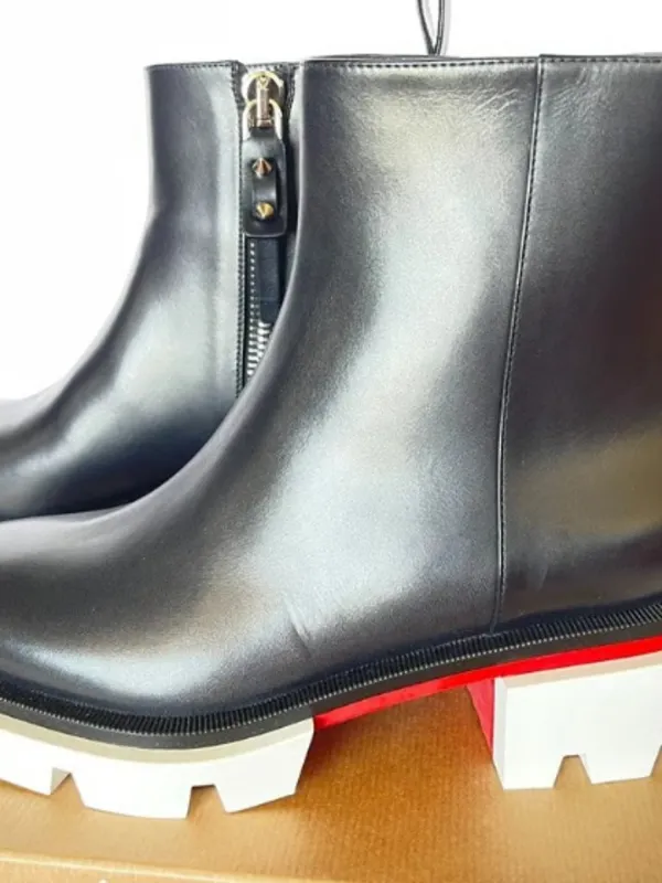 CHRISTIAN LOUBOUTIN Maxi Calfskin Red Sole Ankle Boots Eur 38/ US 8 - Image 4