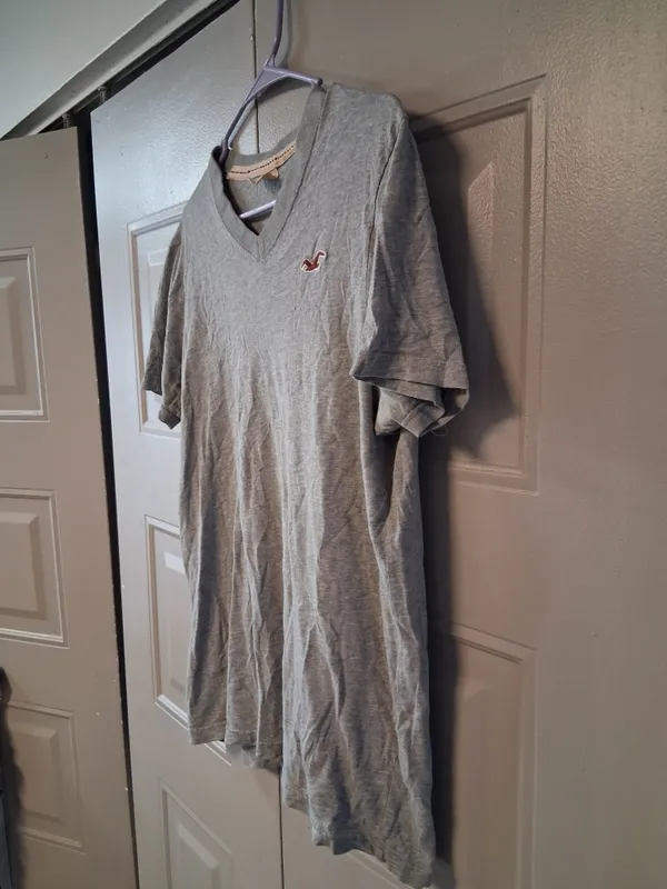 Hollister v-neck t-shirt bird logo on left chest short sleeve in gray grey size large. - Image 2