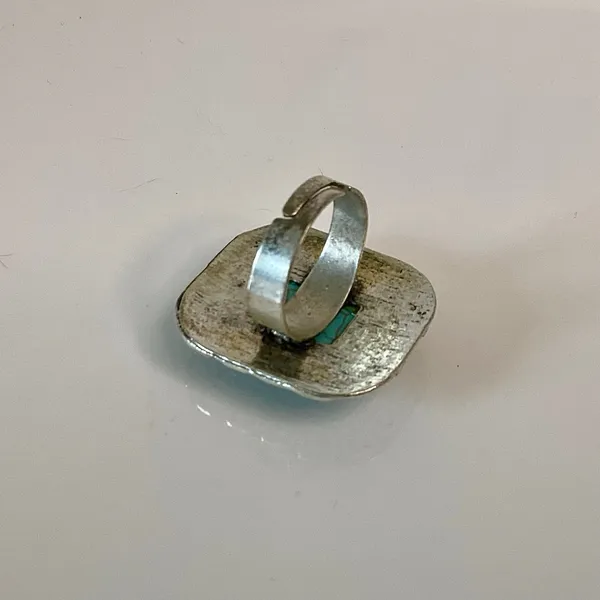 Silver Rectangle Turquoise Stone Adjustable Ring - Image 4