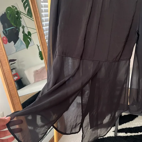 Free People Black Sheer Button-Up Blouse - Image 3