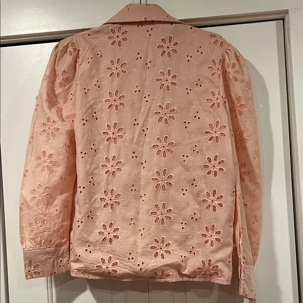 Free People Pink Floral Eyelet Blouse‎ medium - Image 5