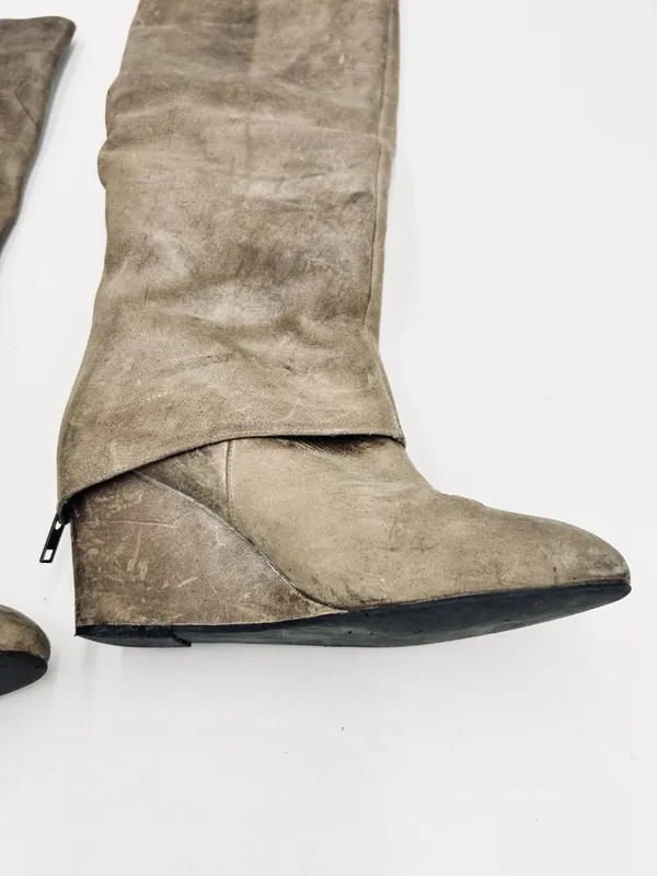 Steven by Steve Madden Taupe Leather 18" High Sz 6.5M Wedge Knee Boots - Image 8