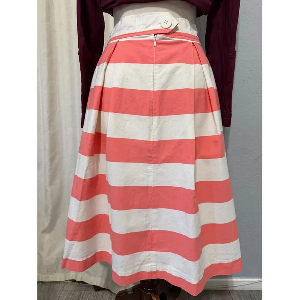 100% Cotton Womens Midi Skirt Size M Pink White Striped Pleated‎ Mod Nautical - Image 15