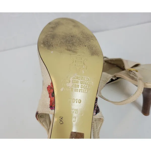 Massimo Baldi Womens Sandals Size 6.5 Cream Floral Open Toe Slingback Heels - Image 12