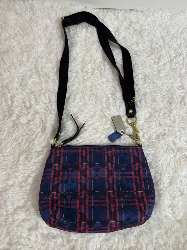 Coach Navy and Pink Plaid Crossbody - Image 13