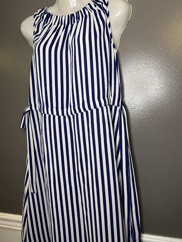 Juicy Couture Dress Womens Small Blue Stripe Belted Sleeveless Shift Nautical - Image 5