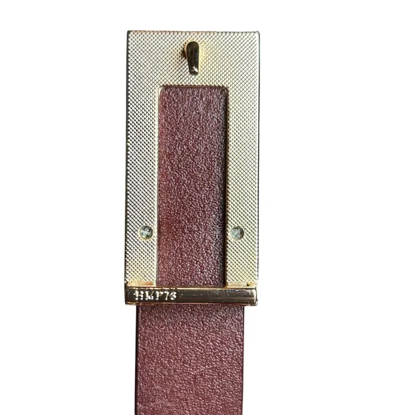 VTG Red Brown Adjustable Leather Belt Brass Buckle Minimalist Retro Western Boho - Image 4