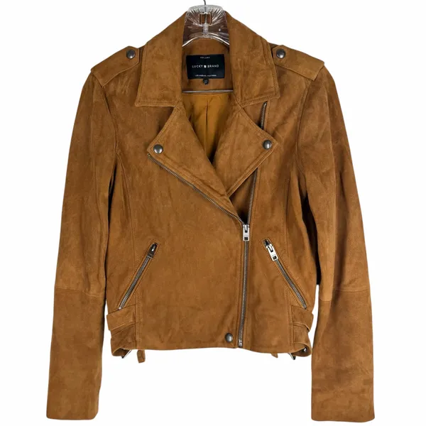 Lucky Brand Goat Suede Asymmetrical Zip Moto Jacket Brown Size XS - Image 4