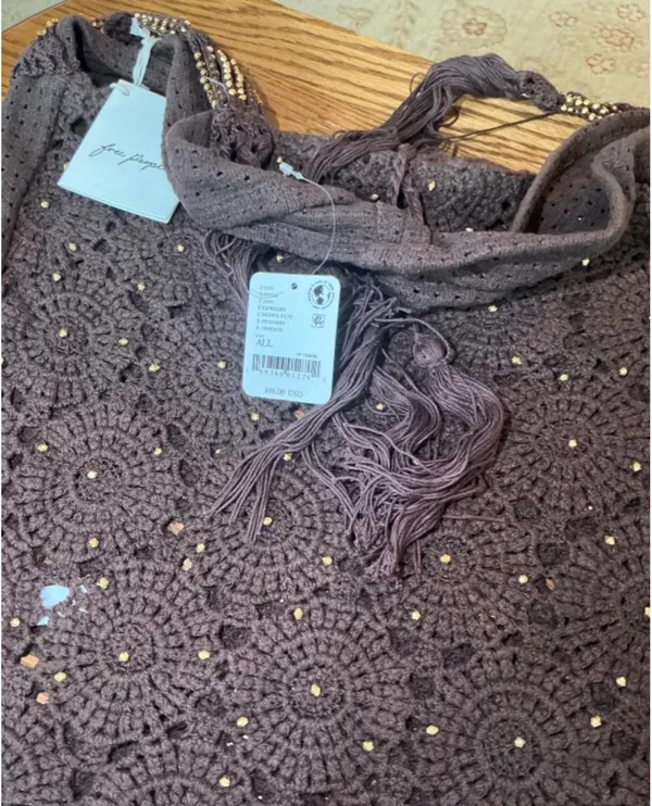 Free People Sunrise To Sunset Crochet Tote in Brown Pattern NWT $98R - Image 10