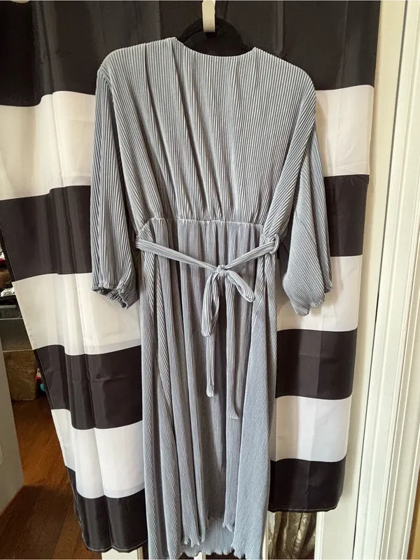 Baltic Born Dusty Blue Pleated Midi Dress with Tie Waist - Image 2