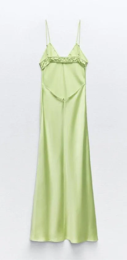 Zara Dress Lime Green Satin Effect Maxi Midi Wedding Party Date Coctail - Image 15
