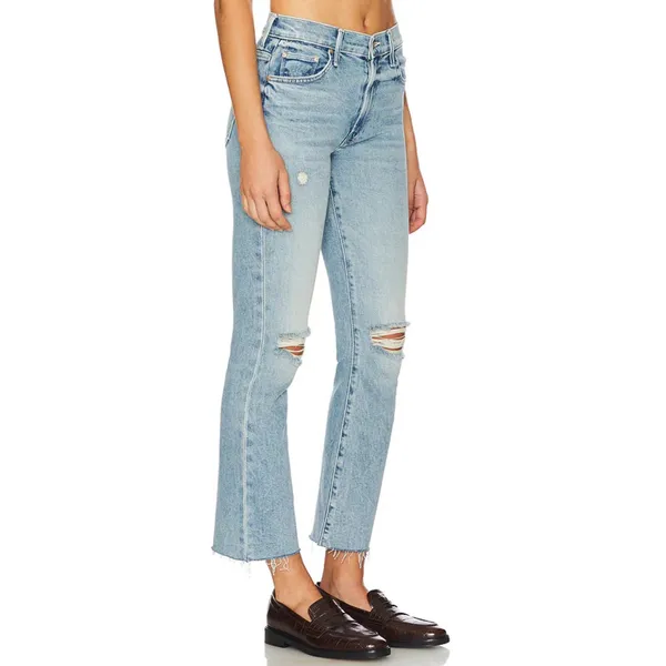 MOTHER‎ The Insider Crop Step Fray Jeans Light Wash Distressed Size 24 - Image 3