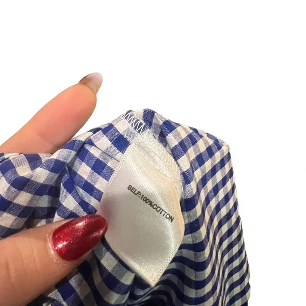 Jane & Delancey‎ Blue Gingham Blouse XS Cotton Bell Sleeve Scoop Neck - Image 3
