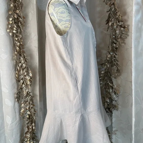 Sleeveless Beige‎ Cotton Linen Ruffle Hem Shirt Dress M NWT Pockets Chic - Image 4