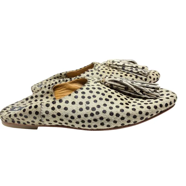 Clanni Calf Hair Polka Dot Mules Tassel Pointed Toe Tan Black Shoes Size 7.5 - Image 3