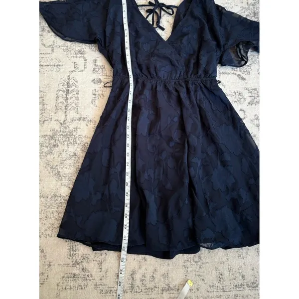 Lulus Flutter Forever Navy Burnout Jacquard Mini Dress Size XS V Neck Feminine - Image 7