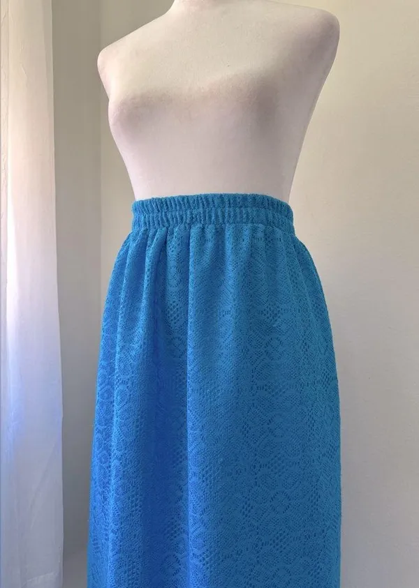 Cerulean Blue Lace Elastic Waist Maxi Skirt - Image 3