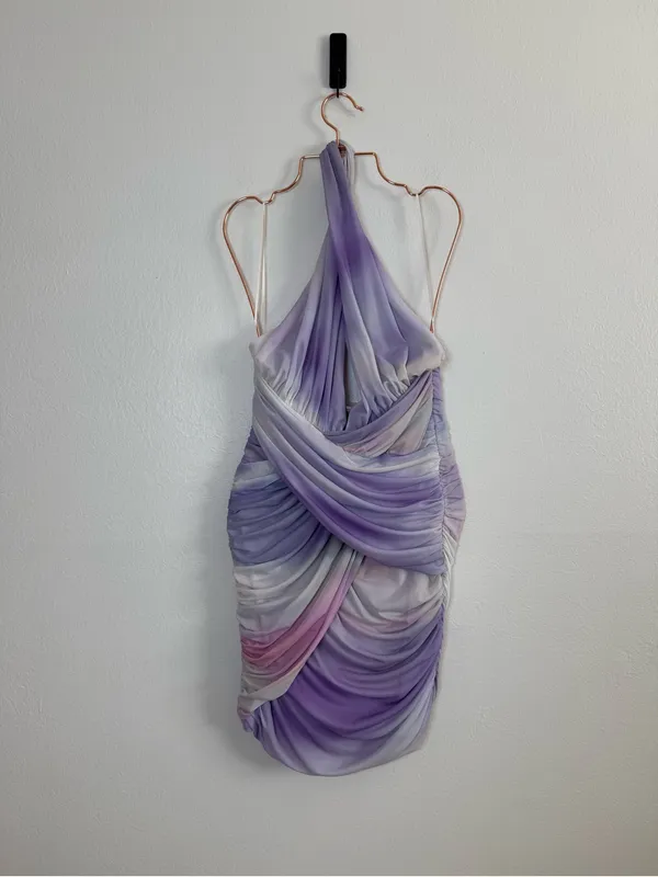 Zara Draped Printed Tulle Halter Dress - Image 3