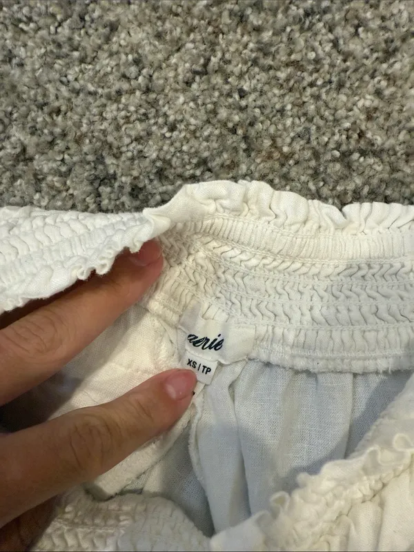 aerie Cream High-Waist Smocked Linen-Blend Shorts - Image 2