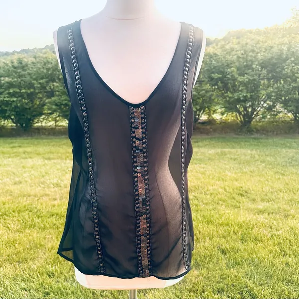 Ecote Sheer black tank with metallic beads and sequins - Image 3