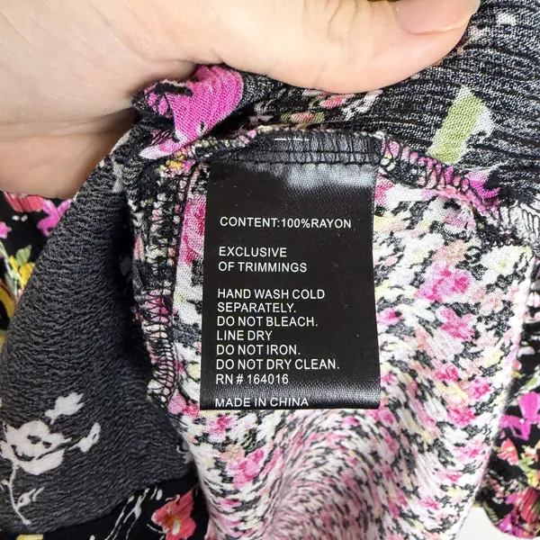 Calessa Floral Patchwork Button Down Shirt Large Multicolor Boho Maximalist Black - Image 9