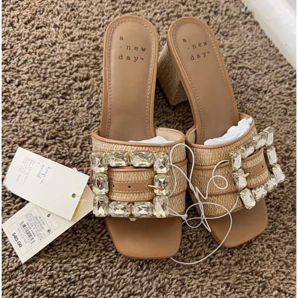 NWT Women's Kathleen Raffia Buckle Block Heels - A New Day 6 - Image 4