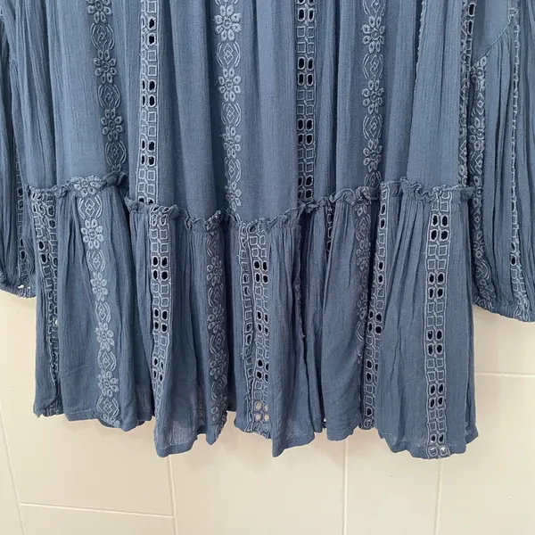 Free People Kiss Kiss Tunic Embroidered Lace Blue Long Sleeve Dress Women’s XS - Image 9