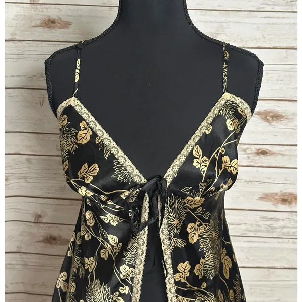 Vintage Victoria's Secret black/gold floral lace-trim satin matching set Small - Image 2