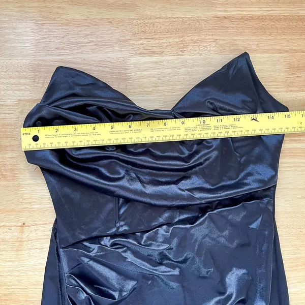 Promgirl Black Satin Strapless Long V-Neck Leg Slit Evening Dress M - Image 7