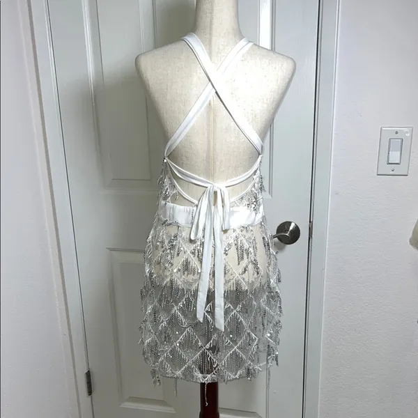 Silver Sequin Fringe‎ Dress Size M - Image 2
