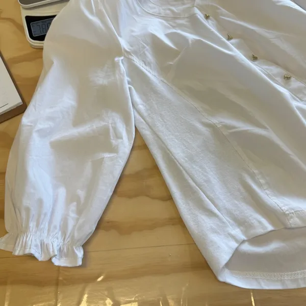 Adrienne Vittadini White‎ V-Neck Button Front Blouse Jersey Side Panels Medium - Image 4
