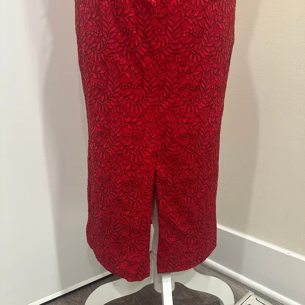 Dress the Population Nora Lace Halter Midi‎ Dress Red Black NWT Large Cocktail - Image 11