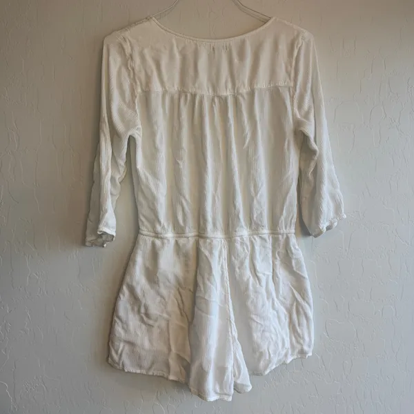 Aerie White Gauze Boho Romper M Long Sleeve Eyelet Lace Button Front Festival - Image 2
