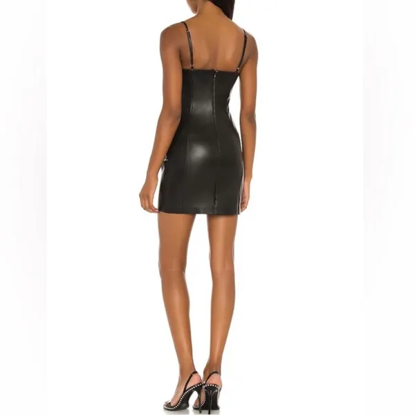 H:OURS Doyle Mini Dress Black Faux Leather Size Small‎ - Image 2