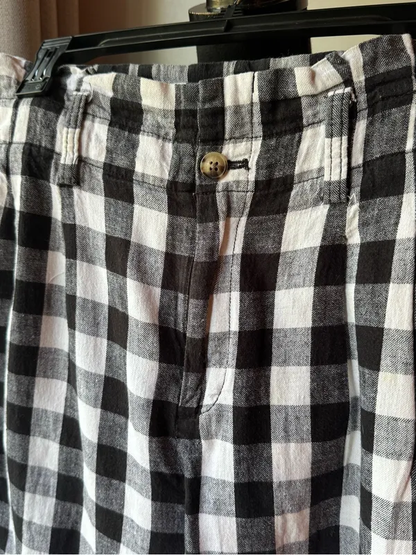 Madewell Black and White Checked linen cotton blend pants 4 EUC - Image 3