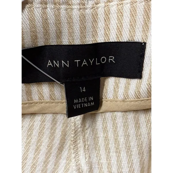 Ann Taylor The‎ Seamed Straight Crop Pant Beige Stripe Sz 14 High Rise Office - Image 7