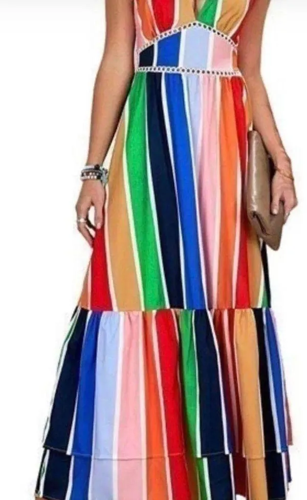 Rainbow Color Maxi Dress Multiple Size XL - Image 5