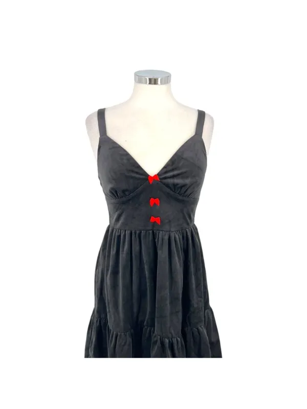Cider Goth Coquette Red Bow Sweetheart Mini A-Line Dress Black Size Medium NWT - Image 2