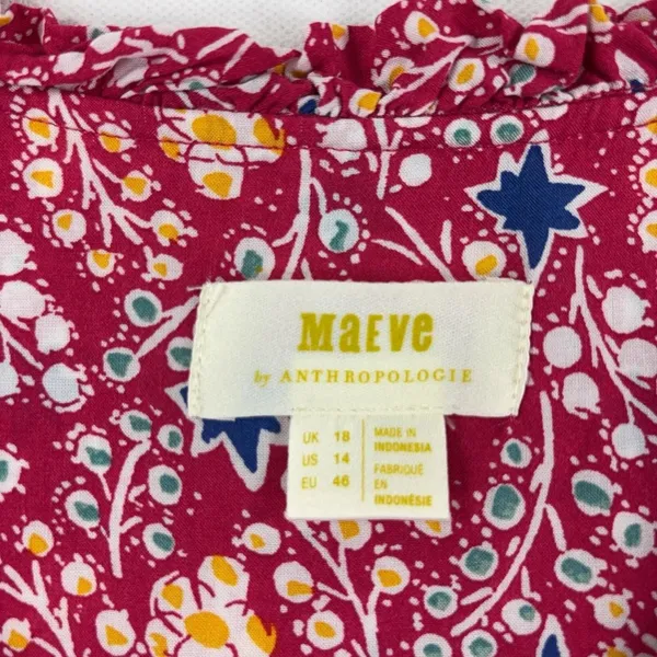 Maeve By Anthropologie Blouse Womens 14 Red Floral Henley Long Sleeve Ruffle Top - Image 3