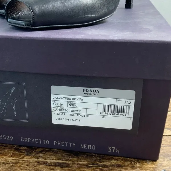 Prada Capretto Pretty Nero Authentic‎ Black Peep Toe Pumps size 37.5 - Image 4