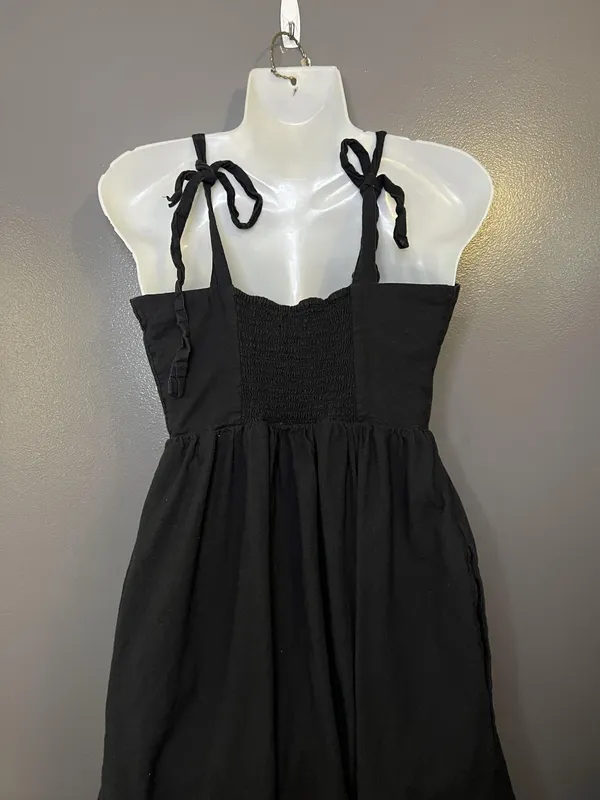 Urban Outfitters Dress Womens Medium Black Button Front Midi Sundress Sweetheart - Image 8
