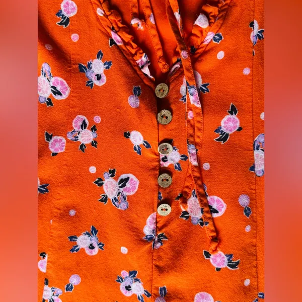 Free People Like a Lady Printed Mini Orange Dress Open Tie Back, Sz M - Image 11